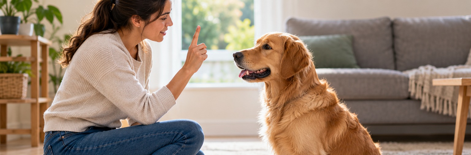 Dog attentively watching its owner during a positive-reinforcement training session